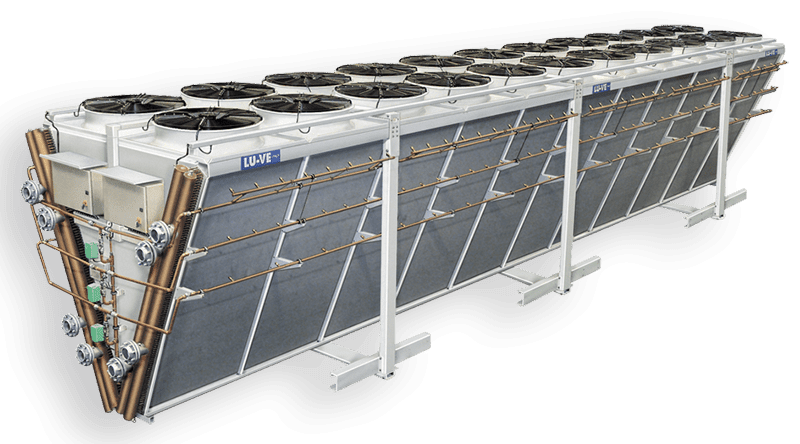 Adiabatic condensers and dry coolers with special Spray System D&S 